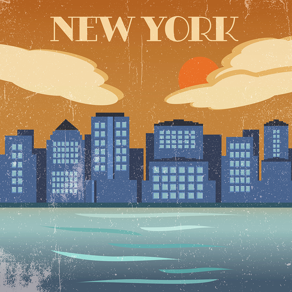 Art Deco themed city scape poster